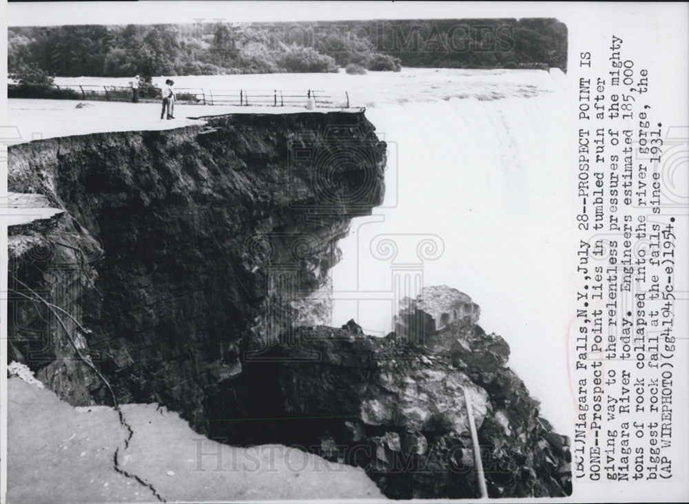 1954 Press Photo Prospect point collapse into the river bottom, 185,000 tons - Historic Images