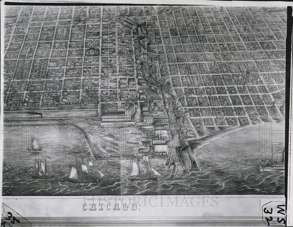 1956 Press Photo Map Drawing Of Chicago River As It Appeared In 1856 - Historic Images