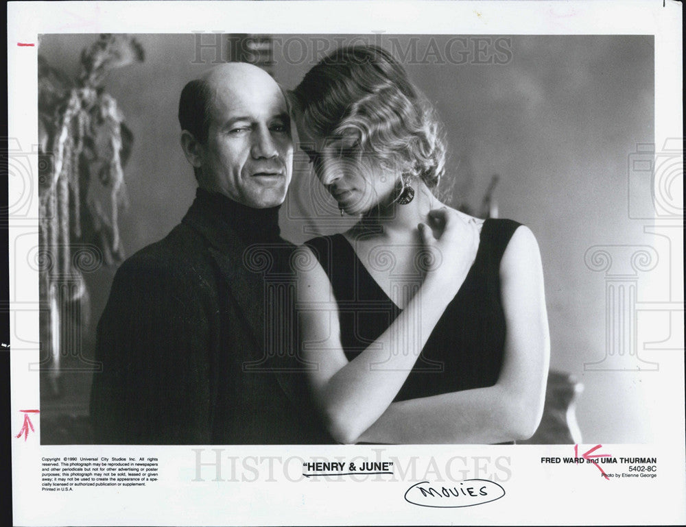 1992 Press Photo Fred Ward, Uma Thurman  Actor  and actress - Historic Images