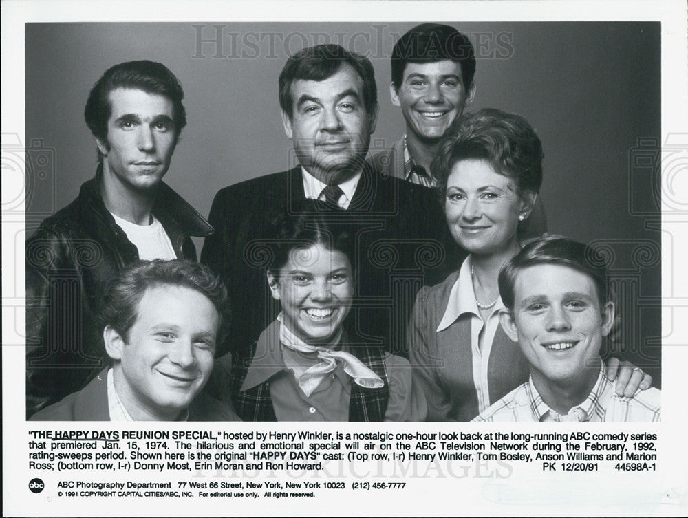 1991 Press Photo Happy days reunion special Henry winkler tom bosley anson willi - Historic Images