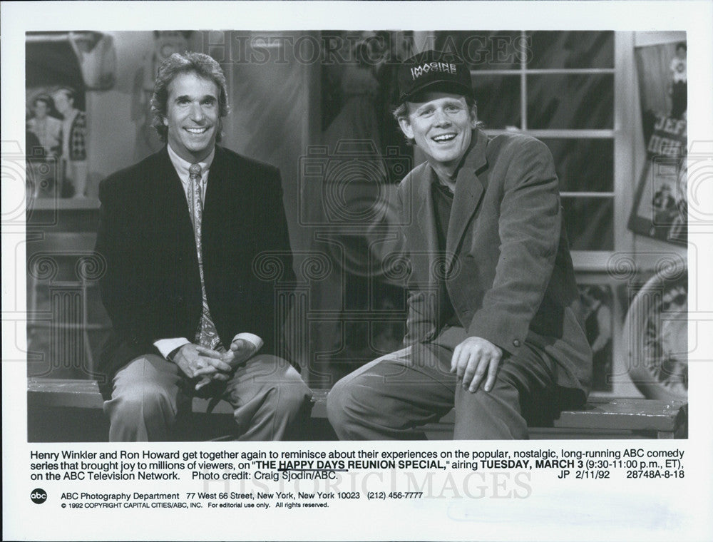 1992 Press Photo henry wrinkler ron howardThe happy days reunion special - Historic Images