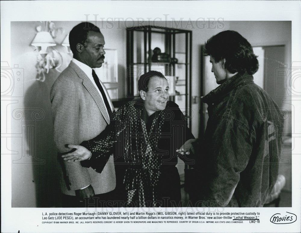 1989 Press Photo Danny Glover, Mel Gibson, Joe Pesci &quot;Lethal Weapon 2&quot; - Historic Images