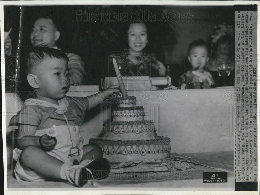 1937 Press Photo Edson Tung Son Of Charlie Tung Celebrates His First Birthday - Historic Images