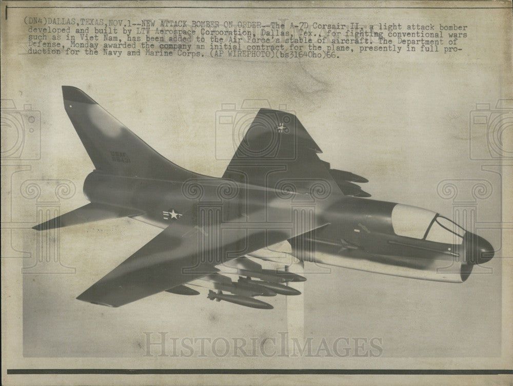 1966 Press Photo A-7D Corsair II Attack Bomber Design By Aerospace Corporation - Historic Images