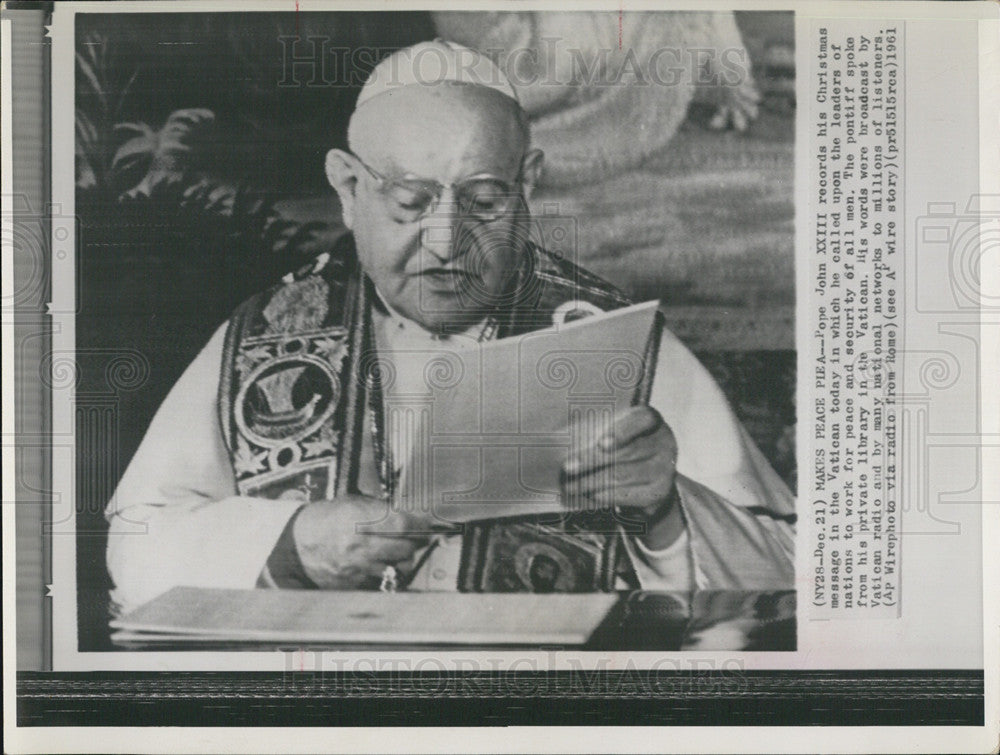 1961 Press Photo Pope John XXIII Christmas Mass Vatican Catholic Rome - Historic Images