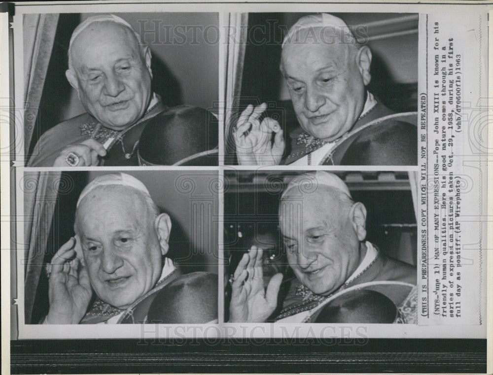 1958 Press Photo Pope John XXIII Vatican Rome Expressions Catholic - Historic Images