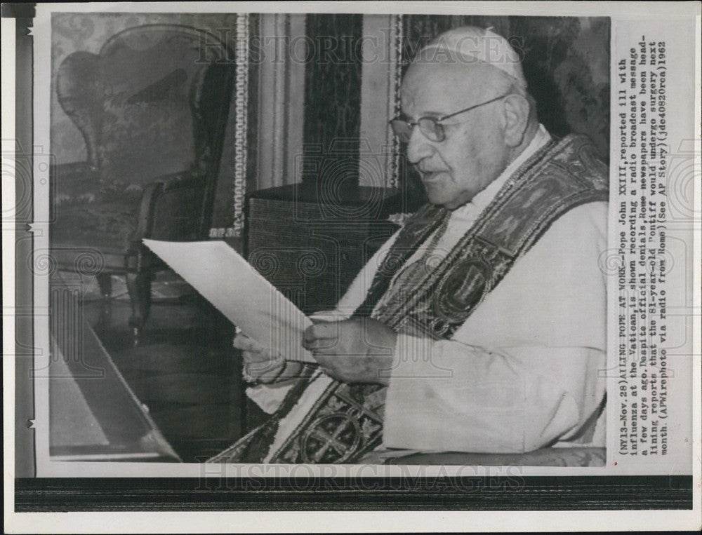 1962 Press Photo Pope John XXIII Influenza Vatican Catholic Pontiff Rome - Historic Images