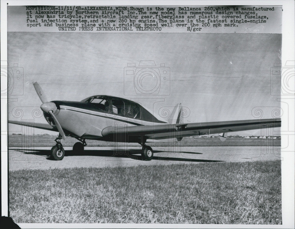 1958 Press Photo Bellanca 260 has cruising speed well over the 200 mph mark - Historic Images