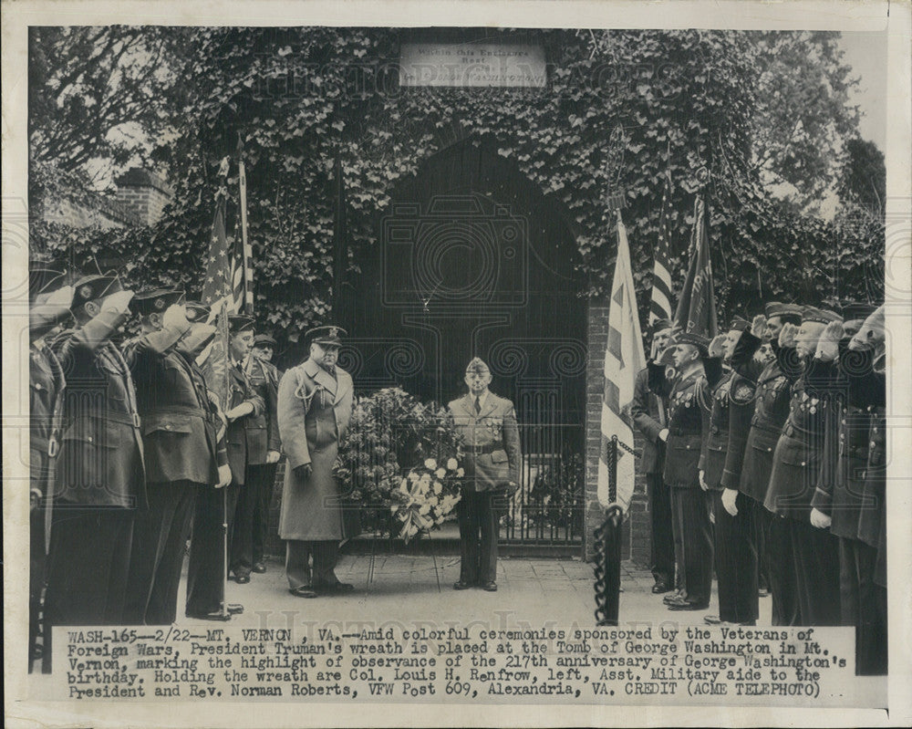 1949 Press Photo President Truman&#39;s wreath placed at Tomb of George Washington - Historic Images