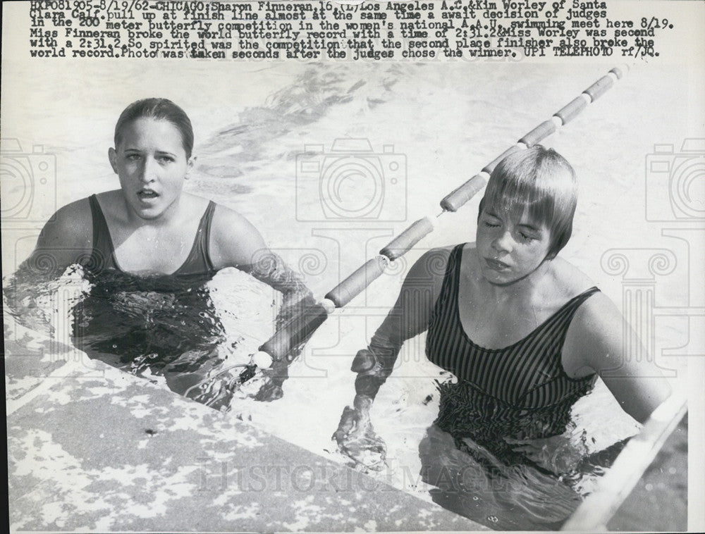 1962 Press Photo Sharon finnerman kim worley swimmer - Historic Images