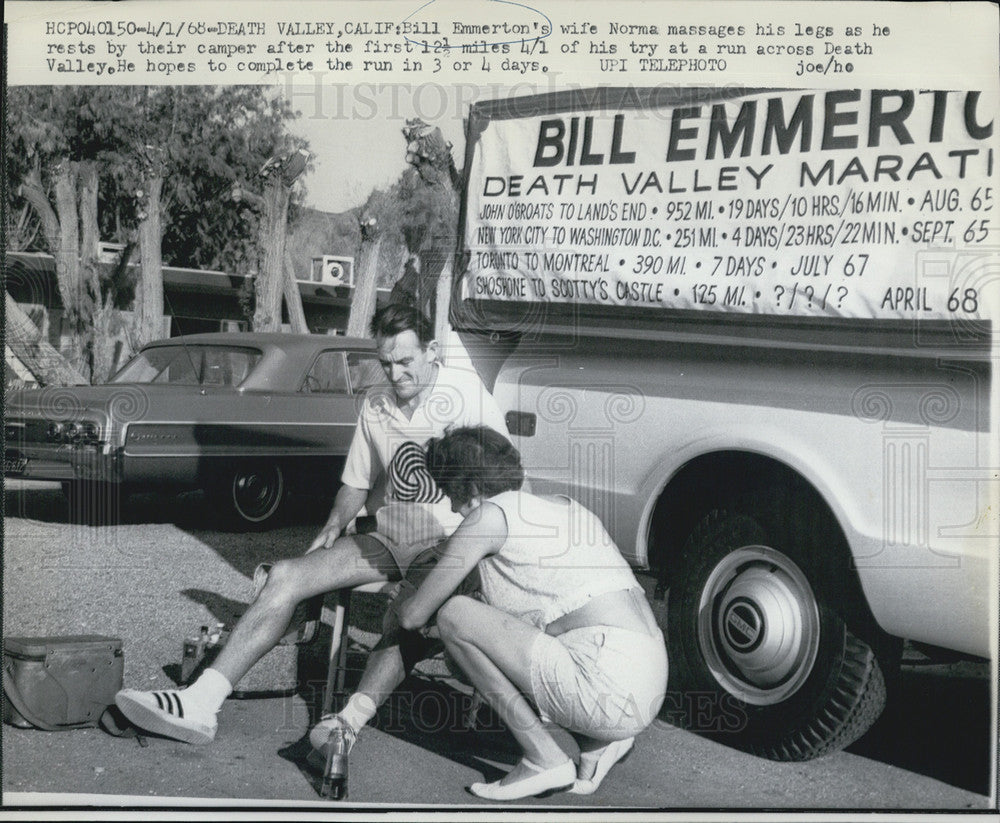 1968 Press Photo Bill Emmerton Wife Norma Run across death Valley marathon - Historic Images