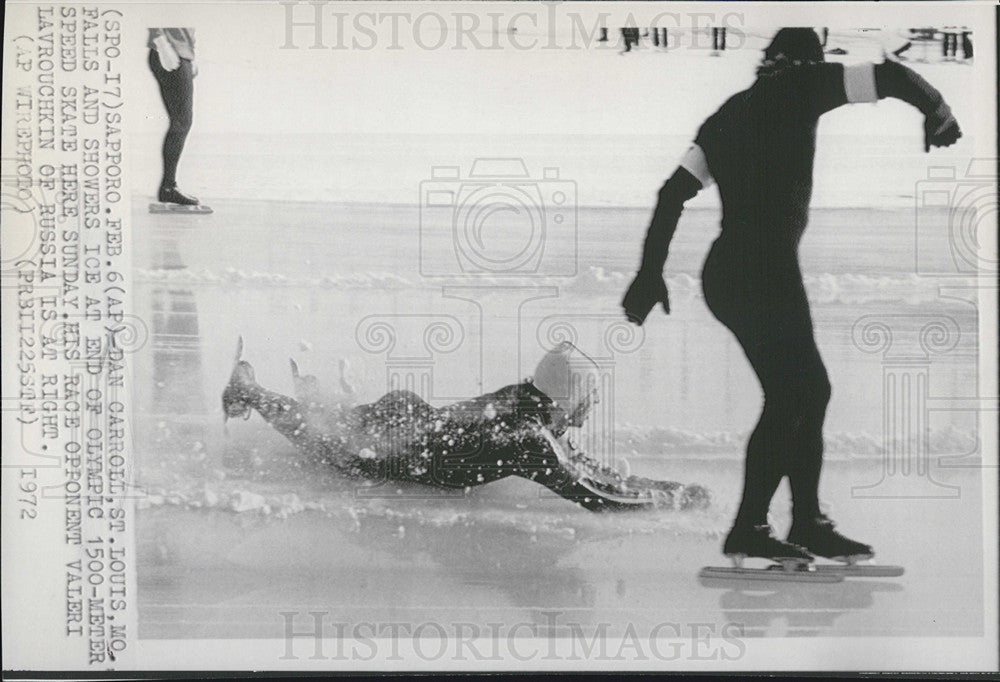 1972 Press Photo Dan Carroll Olympic 4500 Meter Speed Skate Valeri Lavrouchkin - Historic Images