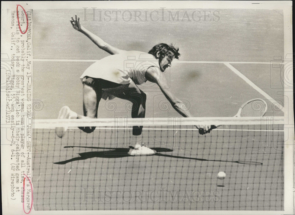 1973 Press Photo Australia&#39;s Margaret Court Lost to Bobby Riggs in California - Historic Images