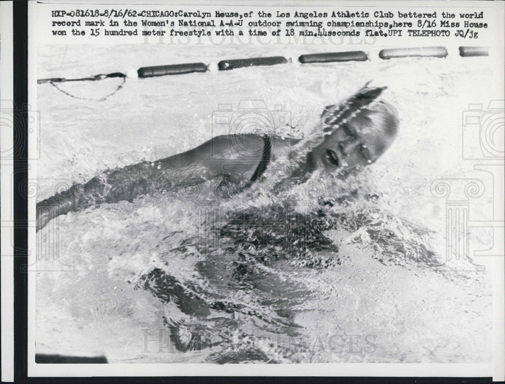 1962 Press Photo Carolyn House, Women&#39;s National A-A-U Outdoor Swimming Champ - Historic Images