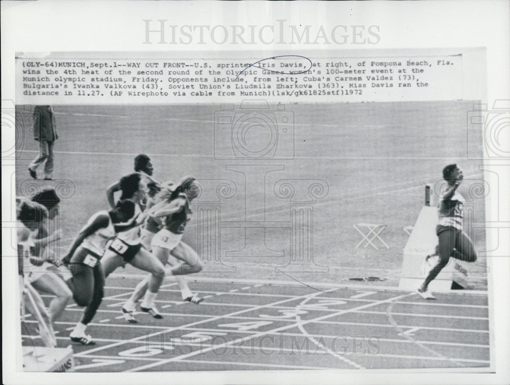 1972 Press Photo Sprinter Iris Davis, Olympic Games Women&#39;s 100 Meter Event - Historic Images