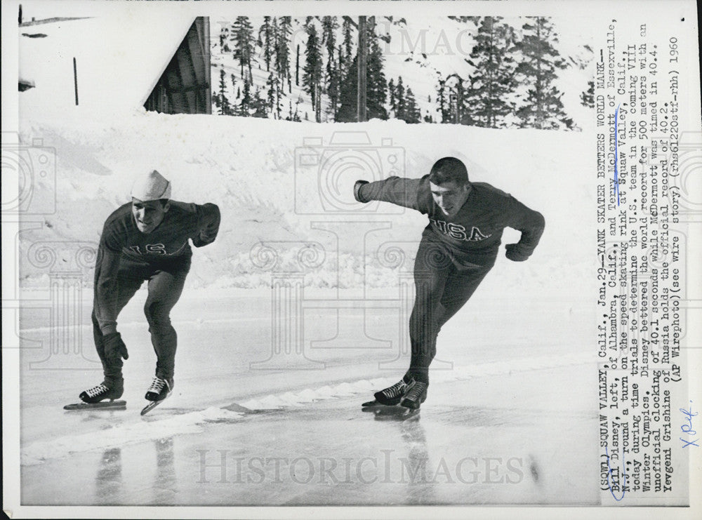 1960 Press Photo Speed Skaters Bill Disney and Terry McDermott, Olympic Trials - Historic Images