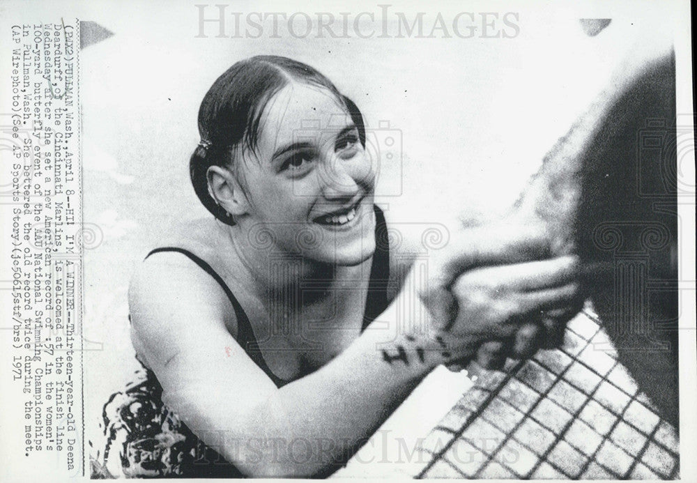 1971 Press Photo Deena Deardurff, 100-Yard Butterfly Record-Setter - Historic Images