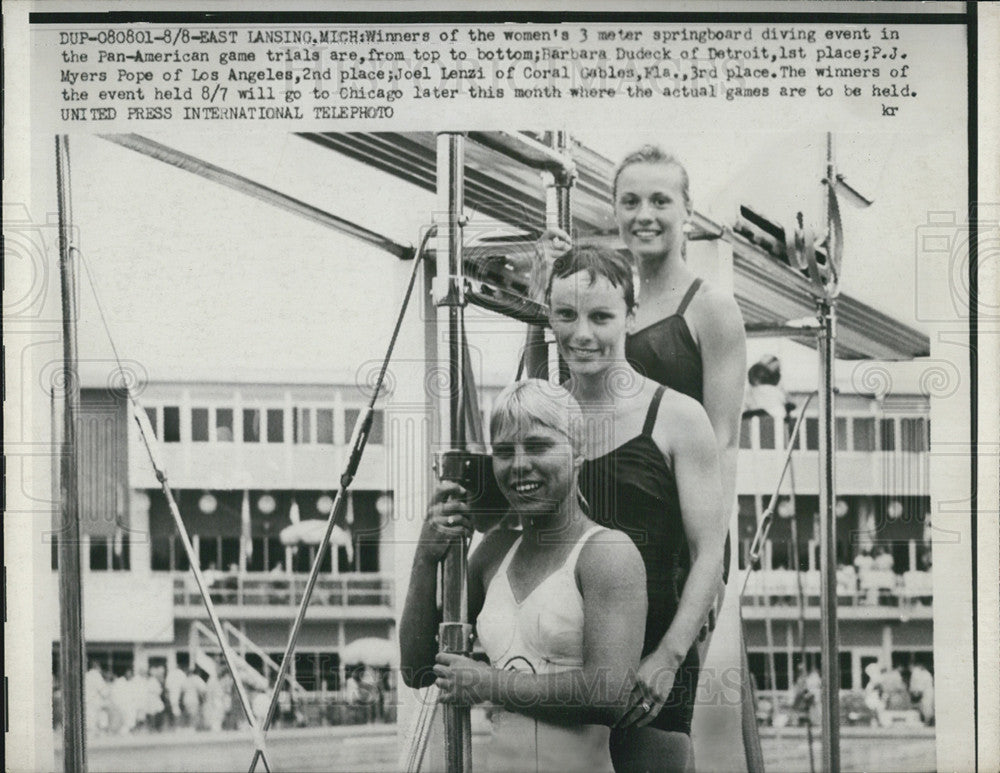 1959 Press Photo Barbara Dudeck, P.J. Myers Pope, Joel Lenzi - Historic Images