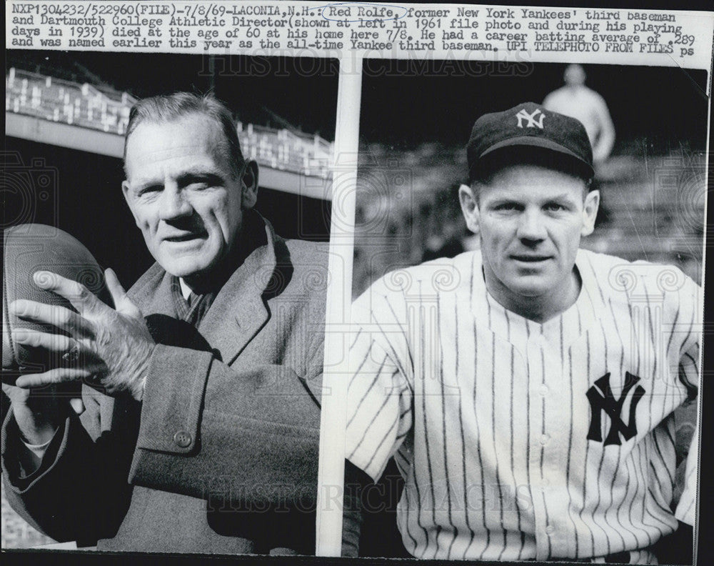 1969 Press Photo 1961 and 1939 File Photos of Red Rolfe, Athletic Director - Historic Images