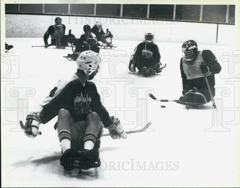 1992 Press Photo American Sledge Hockey Assn. demonstration at McFetridge Park - Historic Images