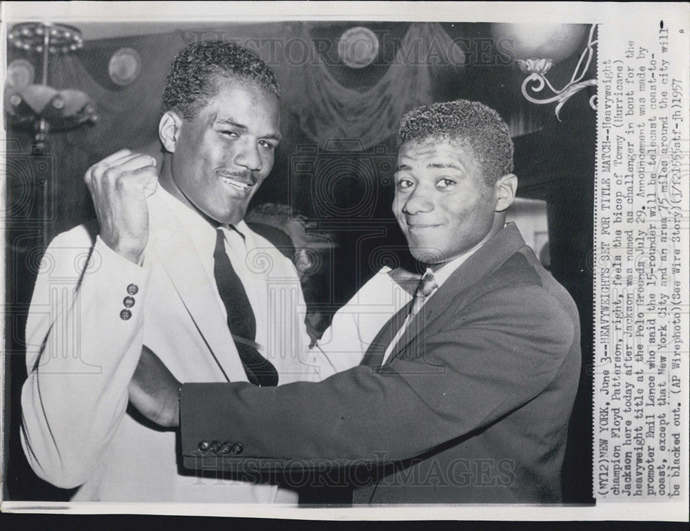 1957 Press Photo Heavyweight Champion Floyd Patterson &amp; Tommy Hurricane Jackson - Historic Images