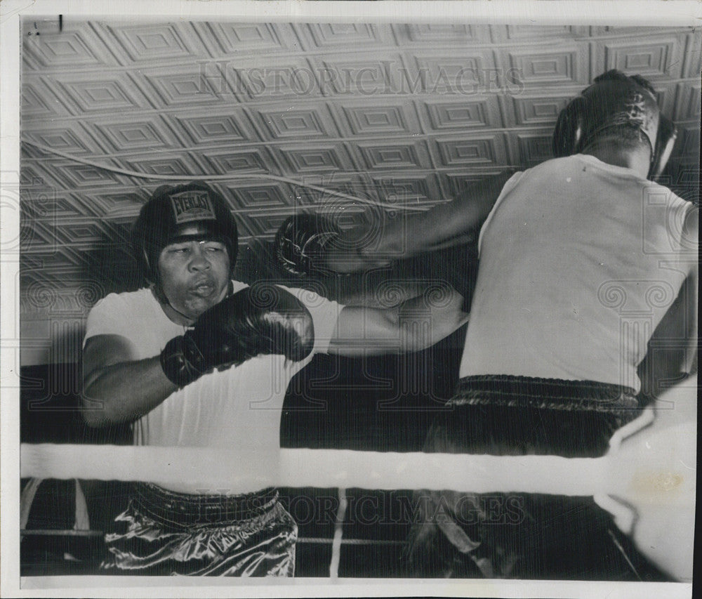 1955 Press Photo Ex-Heavyweight Champion Joe Louis with Lightweight Paul Andrews - Historic Images