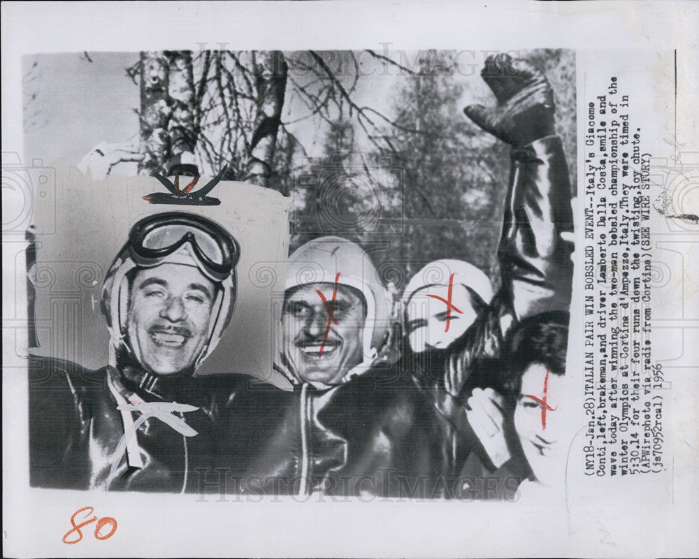 1956 Press Photo Italy&#39;s Bobsled Team Giacome Conti and Lamberto Dalla Costa - Historic Images