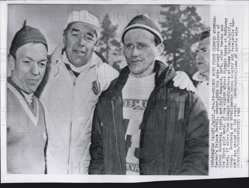 1960 Press Photo Prince Bertil Sixten Jernberg &amp; Rolf Ramgard Sweden Olympics - Historic Images