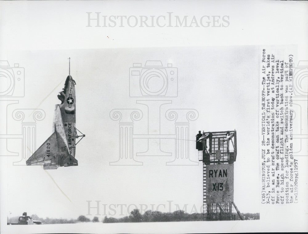 1957 Press Photo Air Force Vertijet Airplane K-13 Vertical Flying Andrews Base - Historic Images