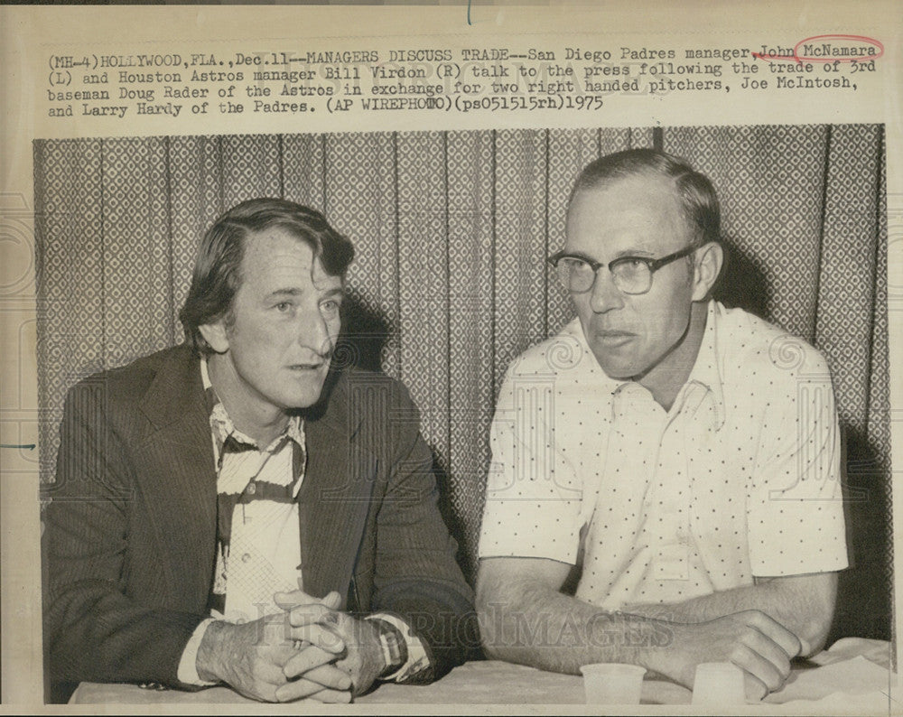 1975 Press Photo John Mcnamara and Houson Astros manager virdon - Historic Images