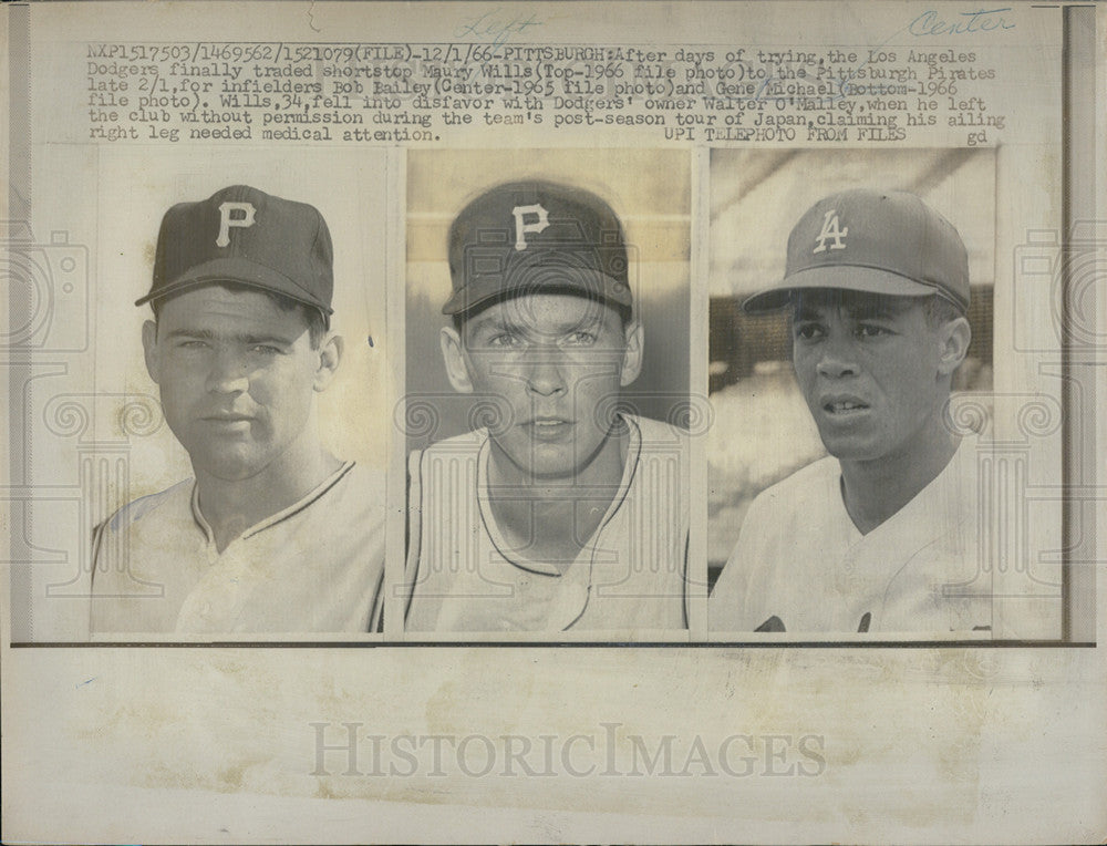 1966 Press Photo Maury Wills, Bob Bailey, and Gene Michael - Historic Images