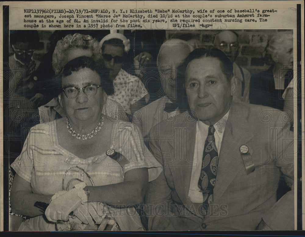 1971 Press Photo Copy of 1957 Photo of Manager Joseph McCarthy and Wife - Historic Images