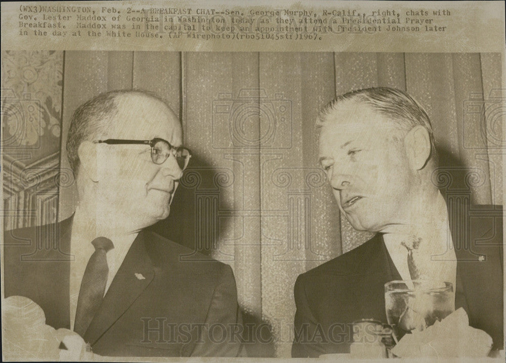 1967 Press Photo Governor Lester Maddox Georgia Senator George Murphy Washington - Historic Images