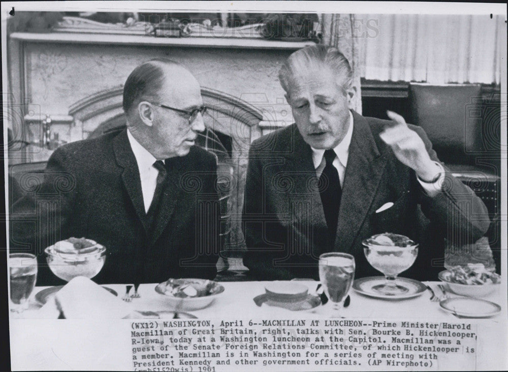 1961 Press Photo Prime Minister Harold Macmillan Senator Bourke Hicklooper - Historic Images