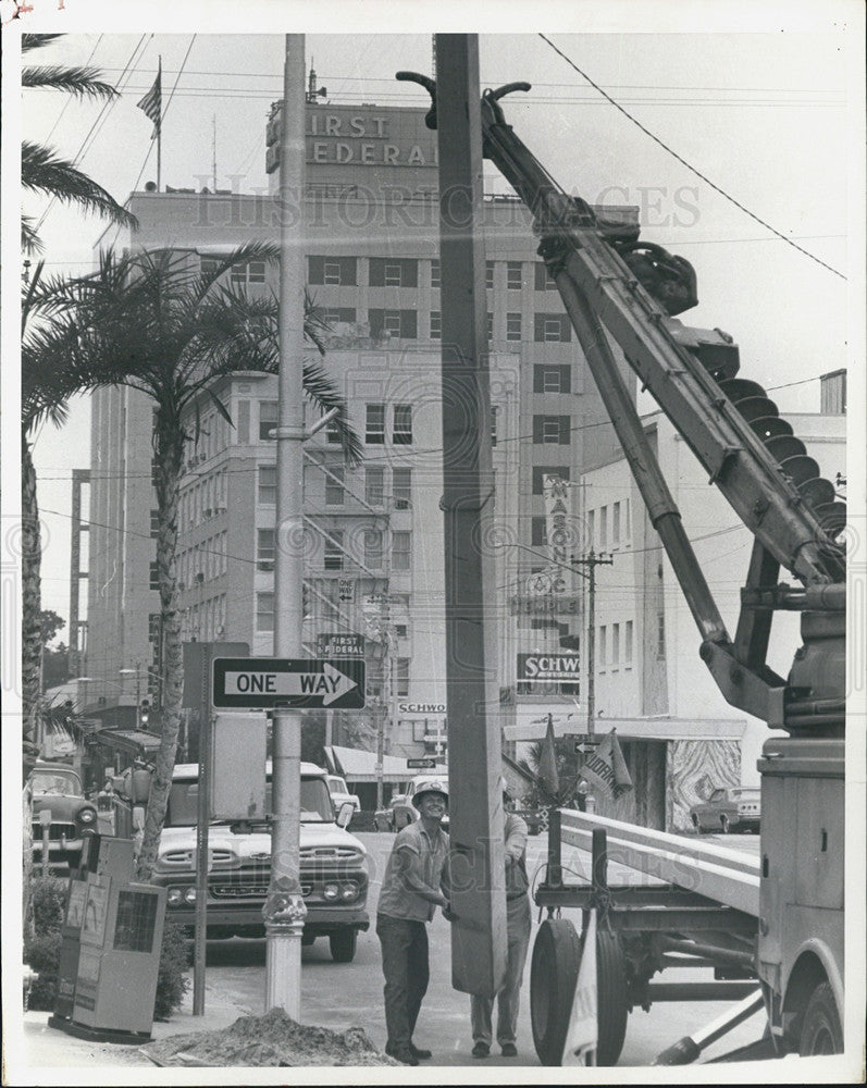 1967 Press Photo Concrete Poles Installed/Streetlights/St. Petersburg Florida - Historic Images