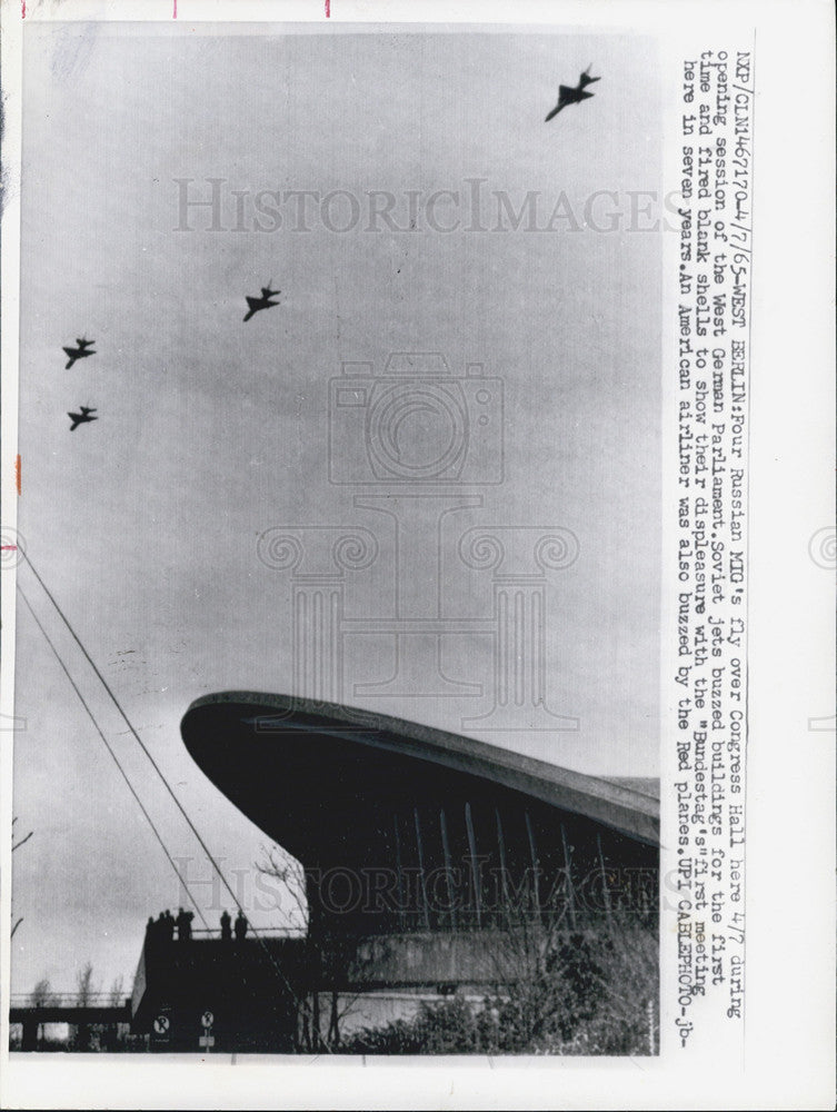 1965 Press Photo Russian MIGs fly over West Berlin, Germany to protest meeting - Historic Images