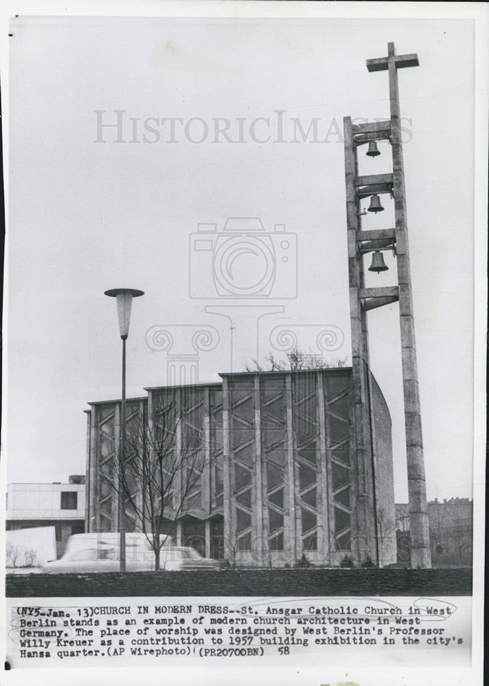 1958 Press Photo St Ansgar Church In West Germany - Historic Images