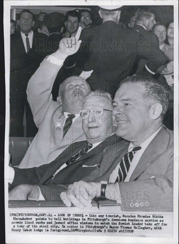 1959 Press Photo Russian Premier Khrushchev &amp; Pittsburg Mayor Gallagher - Historic Images