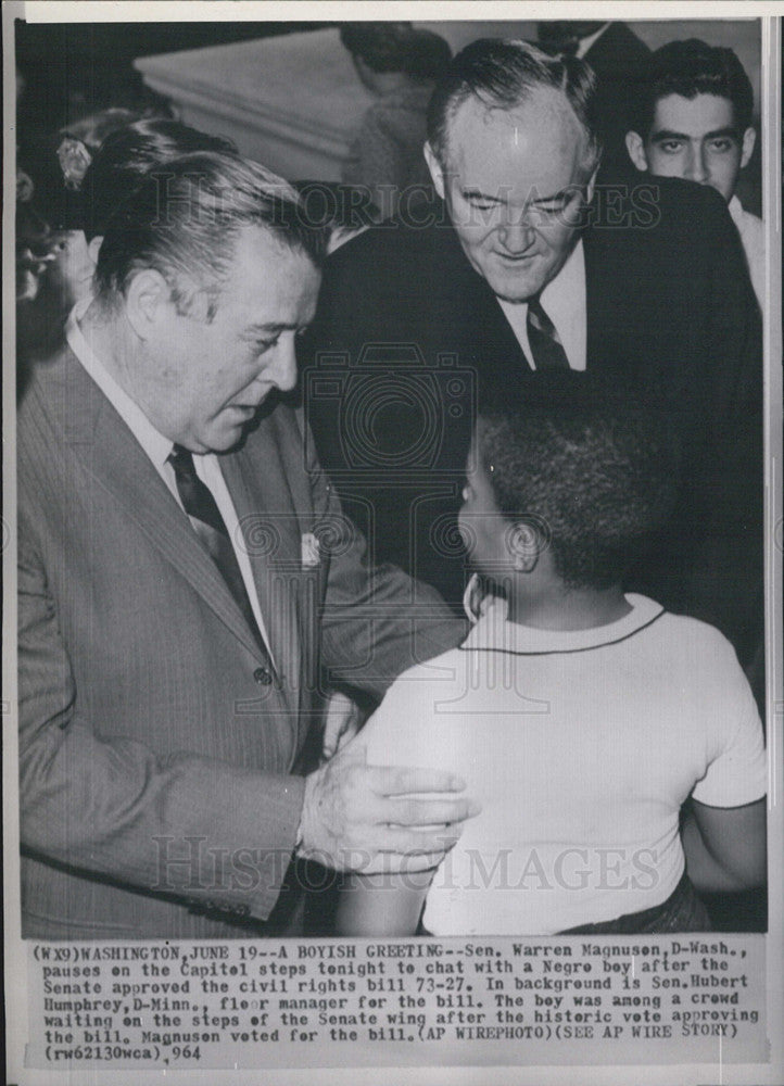 1964 Press Photo Senator Warren Magnusen Civil Rights Bill Hubert Humphrey - Historic Images