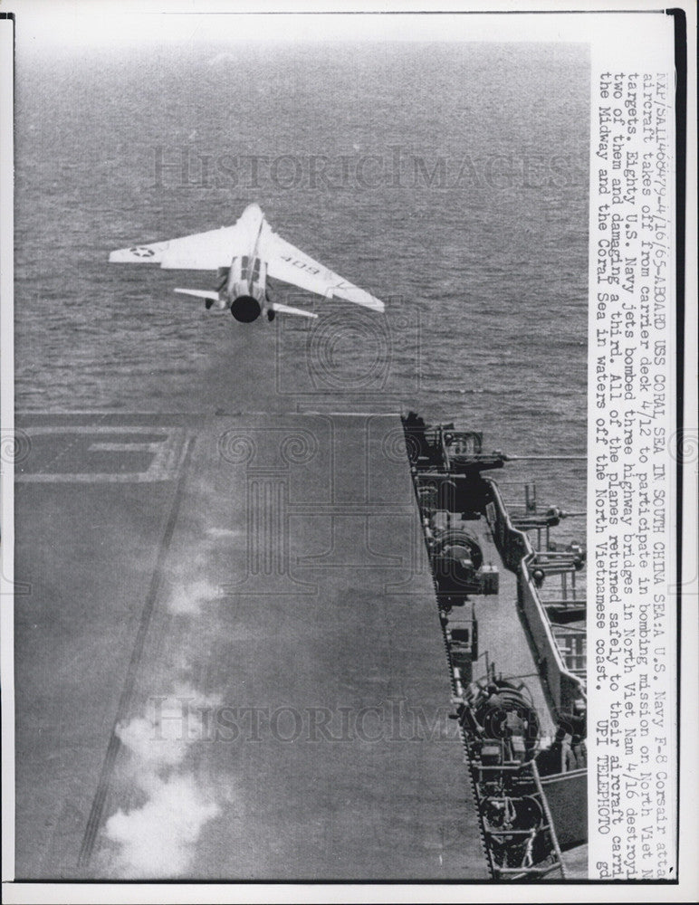 1965 Press Photo U. S. Navy  F-8 Corsair bombing mission in North Viet Nam. - Historic Images