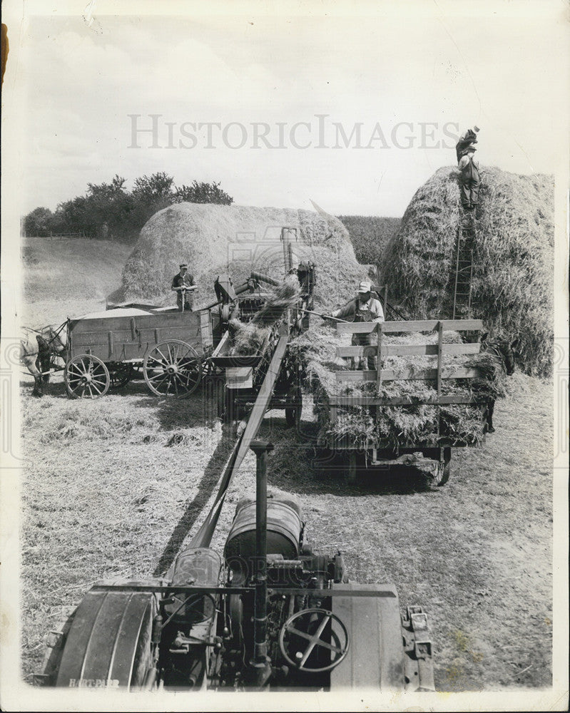 1938 Press Photo General View Threshing Crew Farm Henry F. Daul Central Ave. - Historic Images