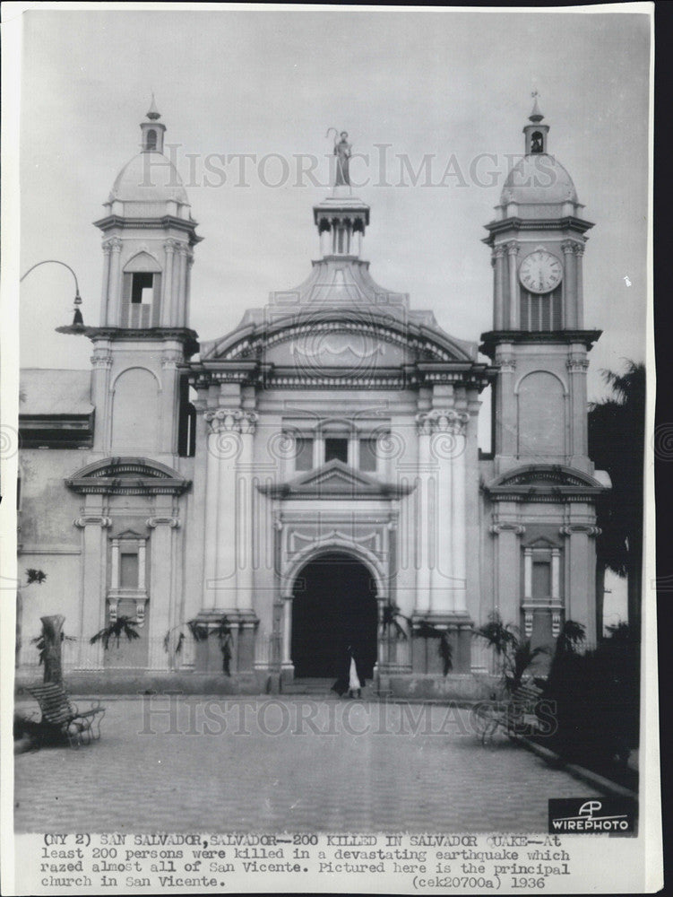 1936 Press Photo of El Pilar Church in San Vincente, El Salvador - Historic Images