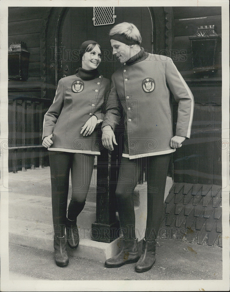 1967 Press Photo U.S. Winter Olympic Team uniforms Karen Saloomey - Historic Images