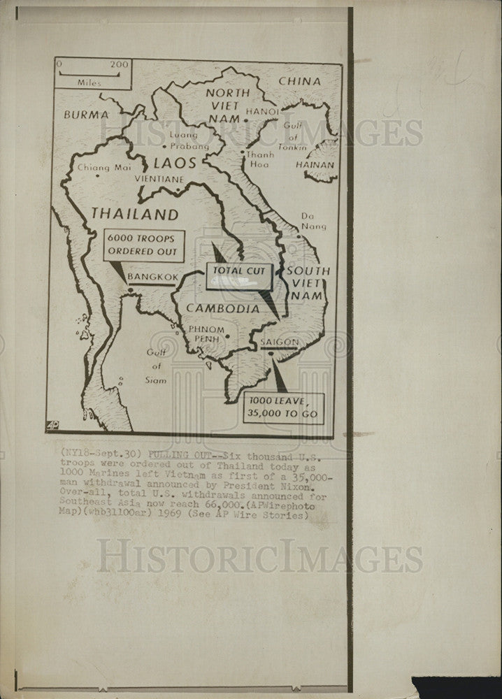 1969 Press Photo U.S. troops marines left Vietnam withdrawal map - Historic Images