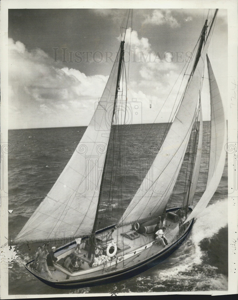 Press Photo crew yacht Caprice trims sails Miami Nassau 148-mile race - Historic Images