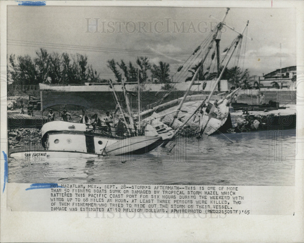 1965 Press Photo Storm aftermath fishing boats Tropical Storm hazel - Historic Images