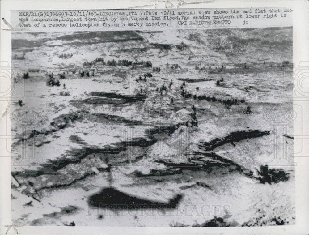 1963 Press Photo The Vajont Dam Flood Destroys Longarone, Italy - Historic Images