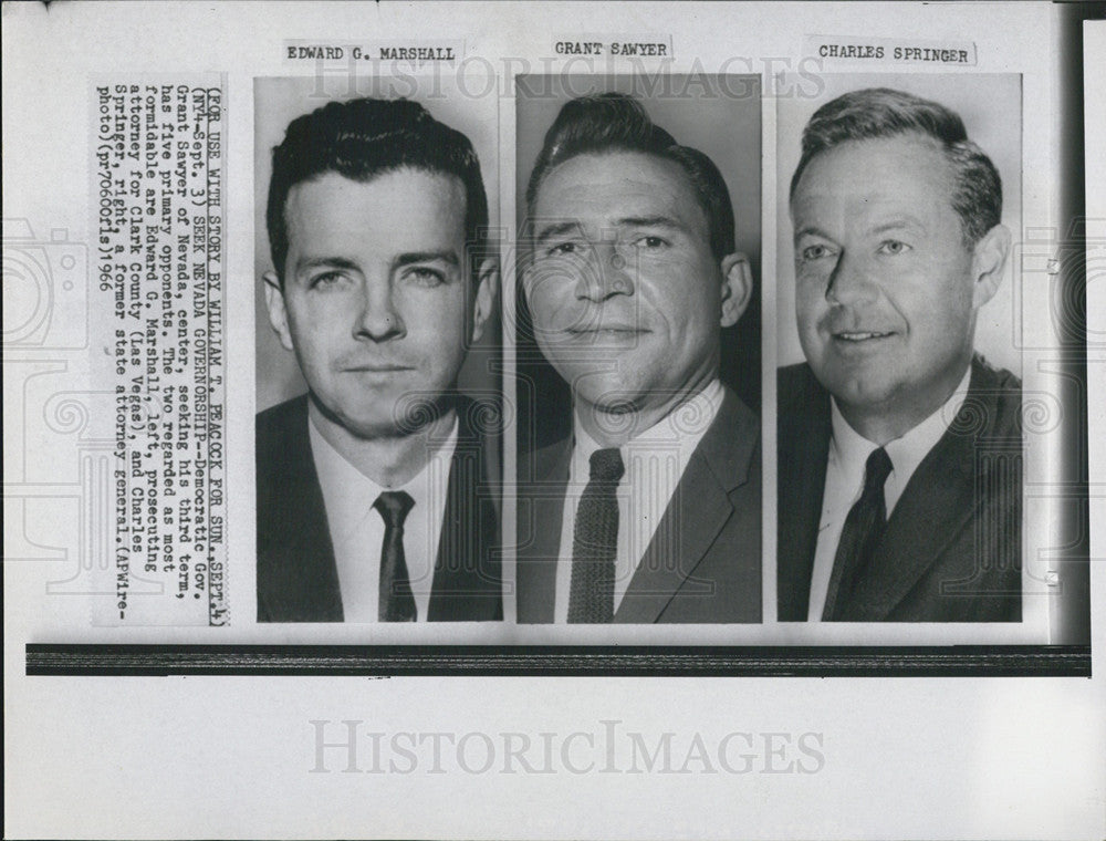 1966 Press Photo Nevada Governorship Candidates, Sawyer, Marshall, Springer - Historic Images