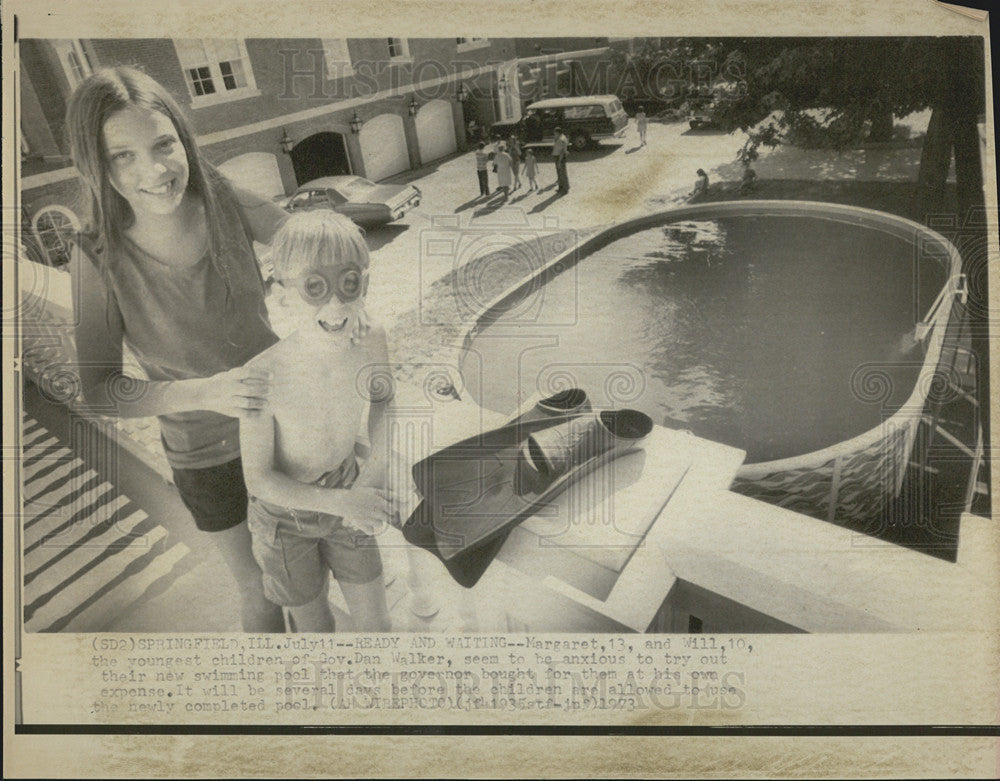 1973 Press Photo Governor Daniel Walker Children Margaret 13 &amp; Will 10 - Historic Images