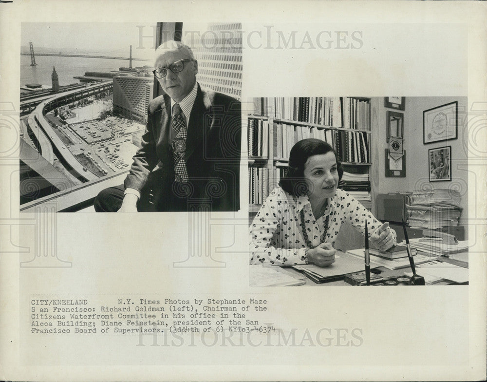 1974 Press Photo Richard Goldman and Diane Feinstein, workers in San Francisco - Historic Images